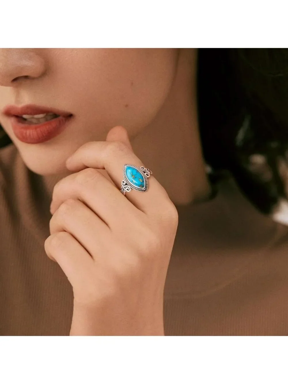925 Sterling Silver Turquoise Statement Ring for Women - Boho Chic Jewelry